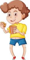 un ragazzo che mangia fast food su sfondo bianco vettore