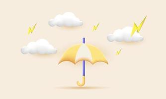 ombrello giallo nuvola 3d disegno vettoriale icona cartone animato