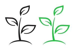 contorno di foglie, icone di arte della linea vettoriale. foglie sul ramo illustrazioni in bianco e nero, verde. icona di ecologia, cura della natura, salute, spa e bellezza. vettore