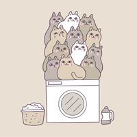 Gatti svegli del fumetto sul vettore della lavatrice.