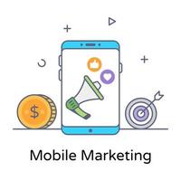 un'icona del concetto di contorno piatto del marketing mobile vettore