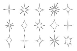icona del set di stelle scintillanti in stile doodle, illustrazione vettoriale. effetto lucido e scintillante per il design. contorno stella raccolta simbolo isolato per l'arredamento. sagoma forma semplice stella su sfondo bianco vettore