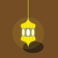 design della lampada a lanterna gialla incandescente. icona del ramadan. con sfondo marrone vettore