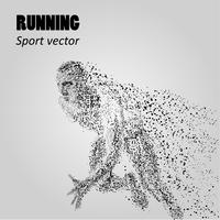 Silhouette di un uomo che corre dalle particelle. Silhouette corridore. Illustrazione vettoriale Immagine degli atleti composta da particelle.