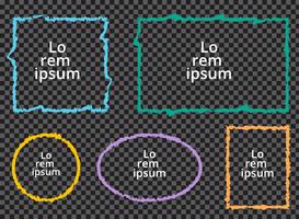Set di cornici colorate grunge su sfondo trasparente. vettore