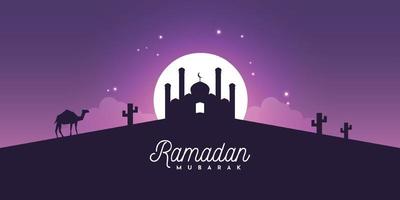 disegno del modello dell'illustrazione del fondo del paesaggio del cielo notturno del ramadan mubarak vettore