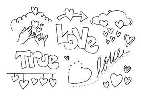 set di doodle d'amore, icone disegnate a mano con testo di vero amore per il concetto di design di San Valentino vettore