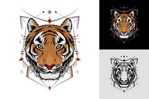 illustrazione tigre con sfondo ornamento vettore