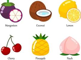 tutte le icone vettoriali di frutta impostate. un insieme di frutta fresca sana isolata.