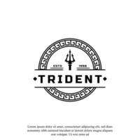 classico tridente vintage nettuno dio poseidone tritone re lancia logo icona modello di progettazione vettore