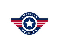 elemento del modello di progettazione di logo dell'icona delle ali dell'emblema della bandiera del veterano americano patriottico vettore