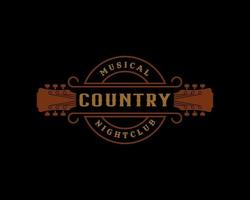 distintivo dell'etichetta retrò vintage classico per modello di progettazione del logo del cowboy della barra del salone occidentale di musica della chitarra country vettore