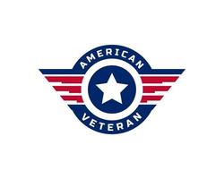 elemento del modello di progettazione di logo dell'icona delle ali dell'emblema della bandiera del veterano americano patriottico vettore