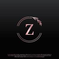 elegante logo floreale cerchio lettera z con linea di diramazione monogramma foglia elegante creativa e colore nero rosa. utilizzabile per loghi aziendali, moda, cosmetici, spa, scienza, medicina e natura. vettore