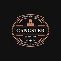 distintivo retrò vintage per gangster e mafia in abito nero logo emblema design simbolo vettore