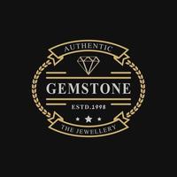 distintivo retrò vintage per linea di lusso arte diamante gemma gioielli logo emblema design simbolo vettore