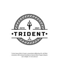 classico tridente vintage nettuno dio poseidone tritone re lancia logo icona modello di progettazione vettore