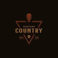 distintivo dell'etichetta retrò vintage classico per modello di progettazione del logo del cowboy della barra del salone occidentale di musica della chitarra country vettore