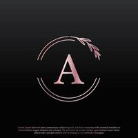 elegante logo floreale a cerchio di lettere con linea di diramazione creativa ed elegante con monogramma a foglia e colore nero rosa. utilizzabile per loghi aziendali, moda, cosmetici, spa, scienza, medicina e natura. vettore