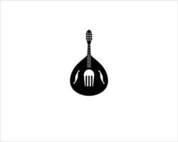 design unico del modello di logo forcella e chitarra. illustrazione del simbolo. vettore