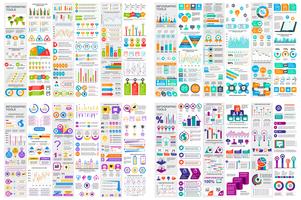 Insieme del modello di progettazione di vettore di visualizzazione di dati di elementi infographic. Può essere utilizzato per passaggi, opzioni, processi aziendali, flusso di lavoro, diagramma, concetto di diagramma di flusso, cronologia, icone di marketi