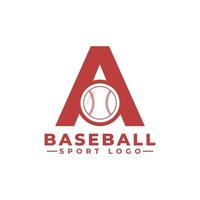 lettera a con logo da baseball. elementi del modello di progettazione vettoriale per la squadra sportiva o l'identità aziendale.