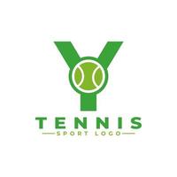 lettera y con logo tennis. elementi del modello di progettazione vettoriale per la squadra sportiva o l'identità aziendale.