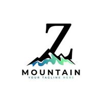 lettera iniziale z logo della montagna. esplorare l'elemento del modello del logo dell'azienda simbolo dell'avventura della montagna. vettore
