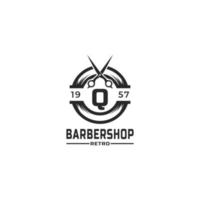 lettera q vintage distintivo del negozio di barbiere e ispirazione per il design del logo vettore