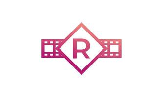 lettera iniziale r quadrato con strisce di bobina pellicola per film film cinema produzione studio logo ispirazione vettore