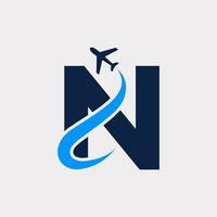 lettera iniziale creativa n modello di progettazione del logo di viaggio aereo. vettore eps10
