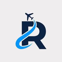 modello di progettazione del logo di viaggio aereo lettera iniziale creativa r. vettore eps10