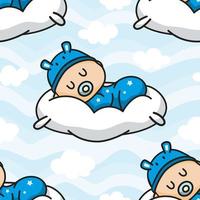 neonato che dorme sul cuscino tra le nuvole modello vettoriale senza soluzione di continuità