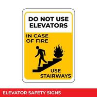 in caso di incendio utilizzare scale non utilizzare ascensori cartello con messaggio di avviso per aree industriali, modelli di facile utilizzo e stampa di design vettore
