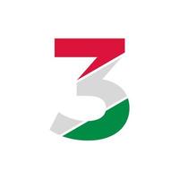 ritaglio di carta numero 3 con modello di progettazione del logo a colori della bandiera italiana vettore