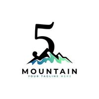 logo della montagna numero cinque. esplorare l'elemento del modello del logo dell'azienda simbolo dell'avventura della montagna. vettore