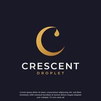 lettera iniziale c per ispirazione per il design del logo della luna crescente e della goccia d'acqua vettore