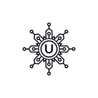 elemento del modello di progettazione del logo del cerchio della lettera iniziale della tecnologia u. vettore