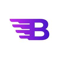 logo di consegna lettera b iniziale di spedizione veloce. forma sfumata viola con combinazione di ali geometriche. vettore
