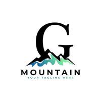 lettera iniziale g logo della montagna. esplorare l'elemento del modello del logo dell'azienda simbolo dell'avventura della montagna. vettore