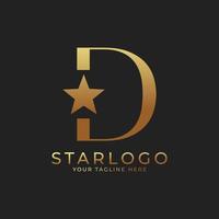 logo astratto della stella d della lettera iniziale. oro una lettera con una combinazione di icone a forma di stella. utilizzabile per loghi aziendali e di branding. vettore