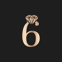 numero aureo lusso 6 con simbolo di diamante. ispirazione per il design del logo diamante premium vettore