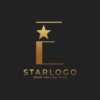 lettera iniziale astratta e logo stella. oro una lettera con combinazione di icone a forma di stella. utilizzabile per loghi aziendali e di branding. vettore