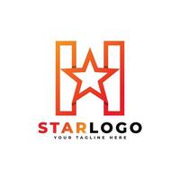 lettera h logo a stella stile lineare, colore arancione. utilizzabile per vincitori, premi e loghi premium. vettore