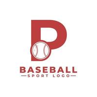 lettera p con logo da baseball. elementi del modello di progettazione vettoriale per la squadra sportiva o l'identità aziendale.