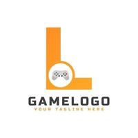 lettera iniziale l con icona della console di gioco e pixel per il concetto di logo di gioco. utilizzabile per loghi di applicazioni aziendali, tecnologiche e di avvio di giochi. vettore