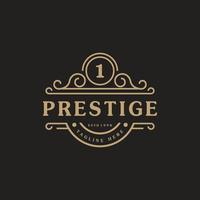 il logo di lusso numero 1 fiorisce con linee di ornamento calligrafiche eleganti. segno di affari, identità per ristorante, regalità, boutique, bar, hotel, araldico, gioielli e modello di progettazione del logo di moda vettore