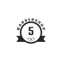 numero 5 vintage distintivo del negozio di barbiere e ispirazione per il design del logo vettore
