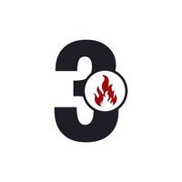 numero 3 con ispirazione per il design del logo del fuoco della fiamma vettore