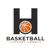 lettera h con logo design basket ball. elementi del modello di progettazione vettoriale per la squadra sportiva o l'identità aziendale.